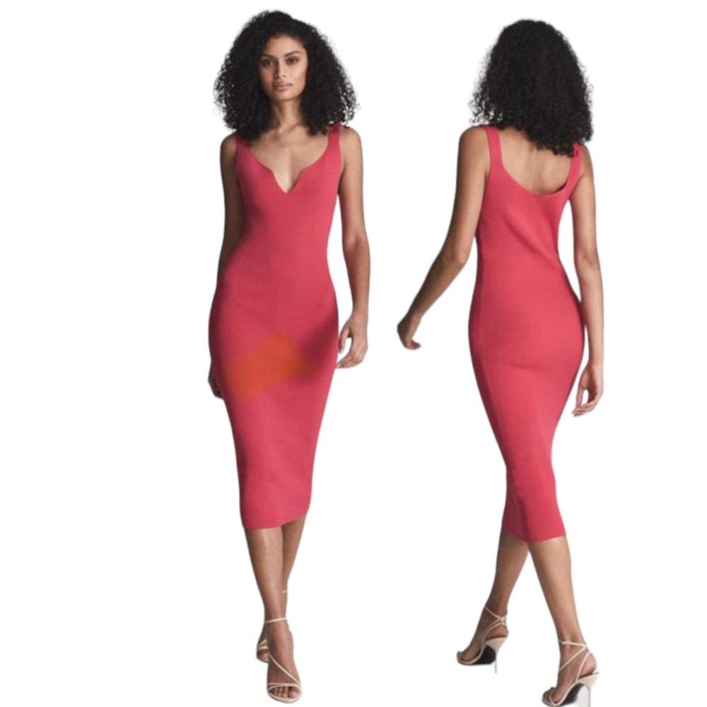 REISS Dakota Sweetheart Neck Knitted Bodycon Dress Size XL NWT